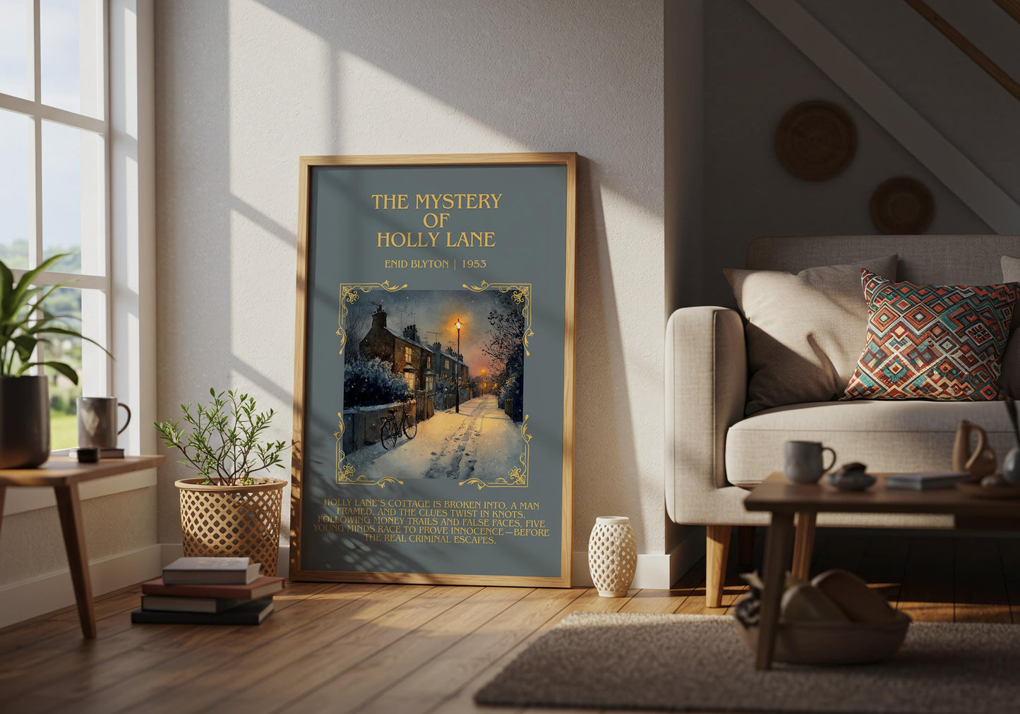 The Mystery Of Holly Lane by Enid Blyton Descriptive, High Quality Poster Print.Free Delivery Wall Art.Author&Blurb Book Nook Gift