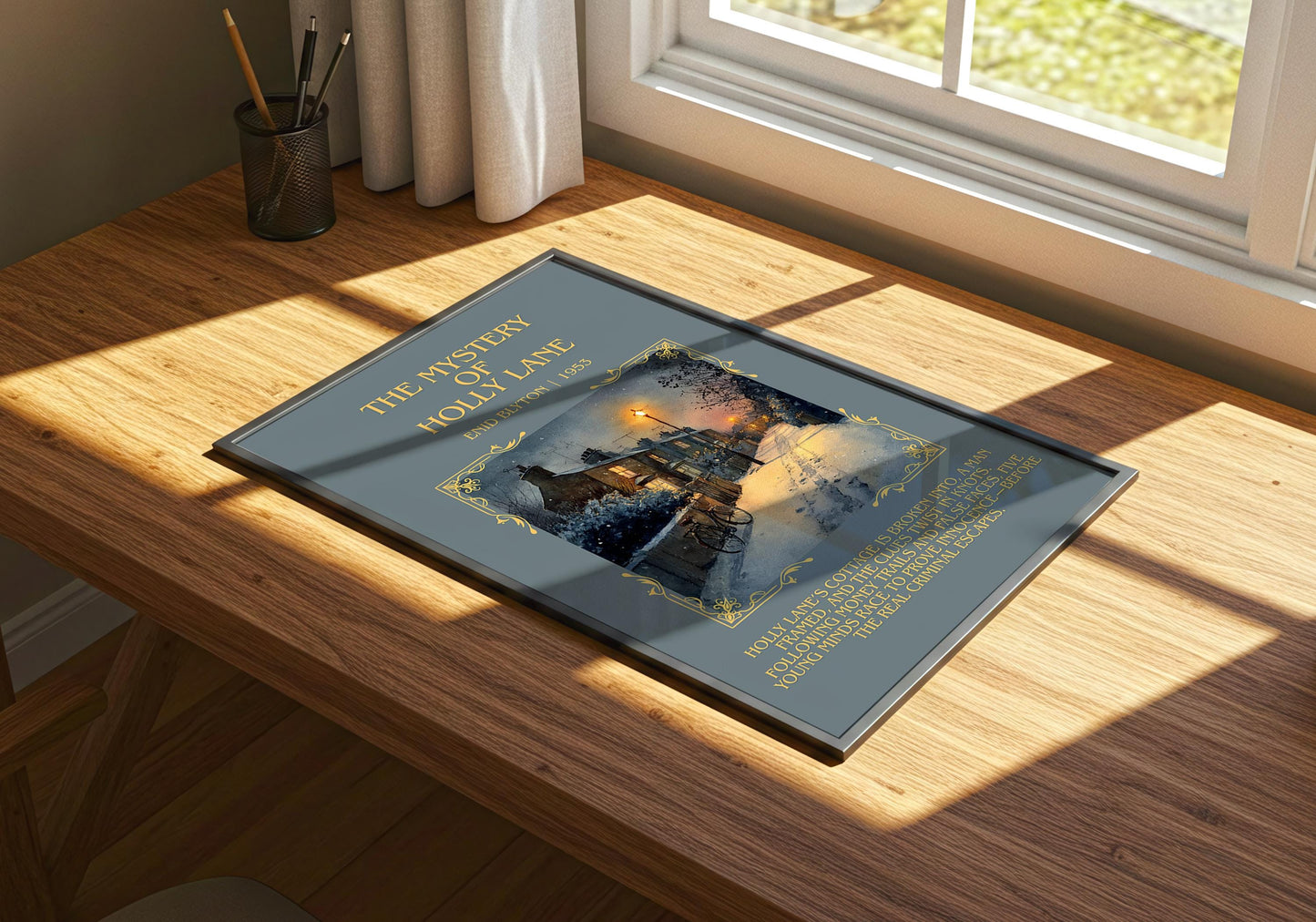 The Mystery Of Holly Lane by Enid Blyton Descriptive, High Quality Poster Print.Free Delivery Wall Art.Author&Blurb Book Nook Gift