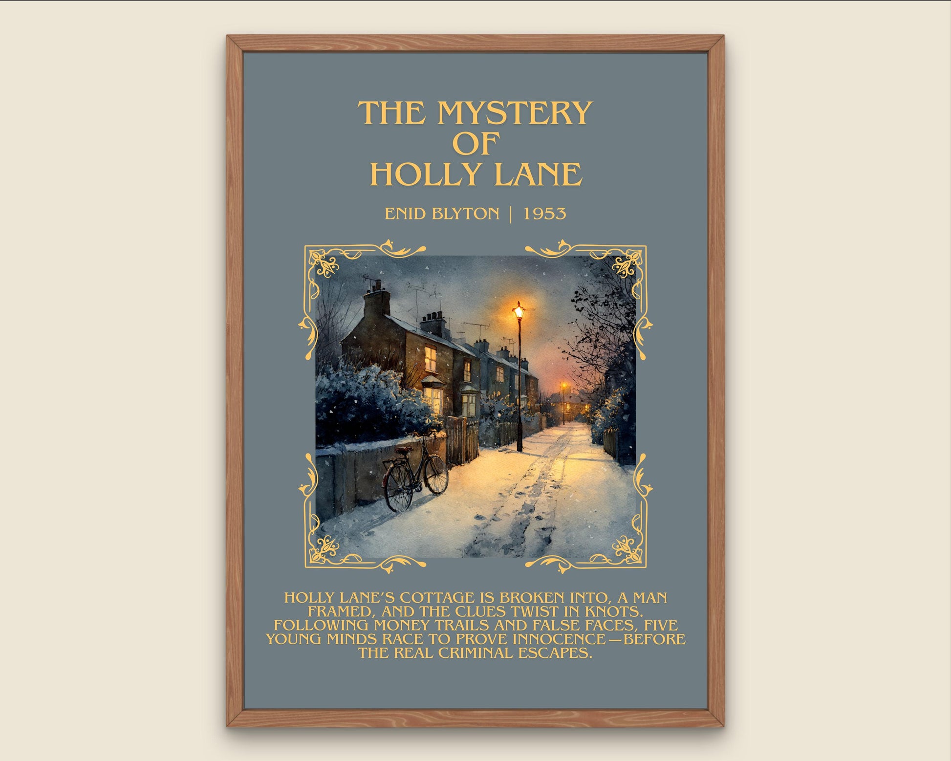 The Mystery Of Holly Lane by Enid Blyton Descriptive, High Quality Poster Print.Free Delivery Wall Art.Author&Blurb Book Nook Gift