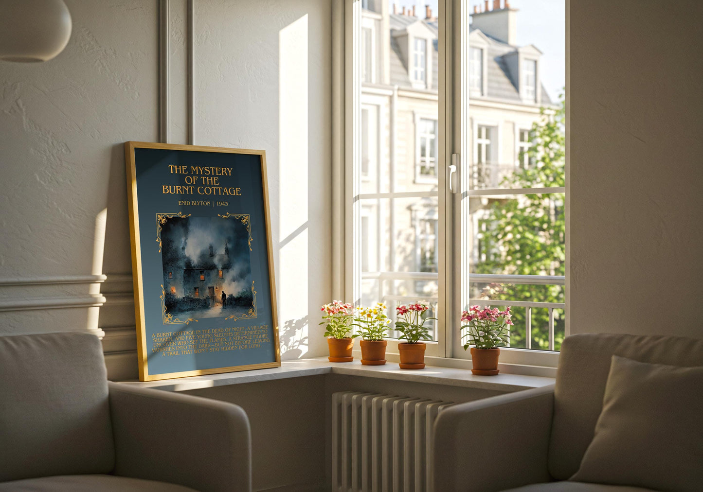 The Mystery Of The Burnt Cottage by Enid Blyton Descriptive, High Quality Poster Print.Free Delivery Wall Art.Author&Blurb Book Nook Gift