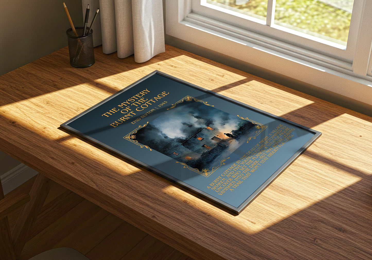 The Mystery Of The Burnt Cottage by Enid Blyton Descriptive, High Quality Poster Print.Free Delivery Wall Art.Author&Blurb Book Nook Gift