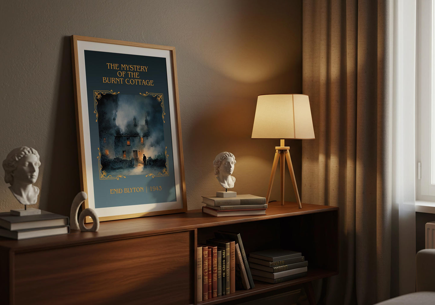 The Mystery Of The Burnt Cottage by Enid Blyton High Quality Poster Print-Free Delivery Wall Art. Author Book Artwork-Minimalist Gift Nook