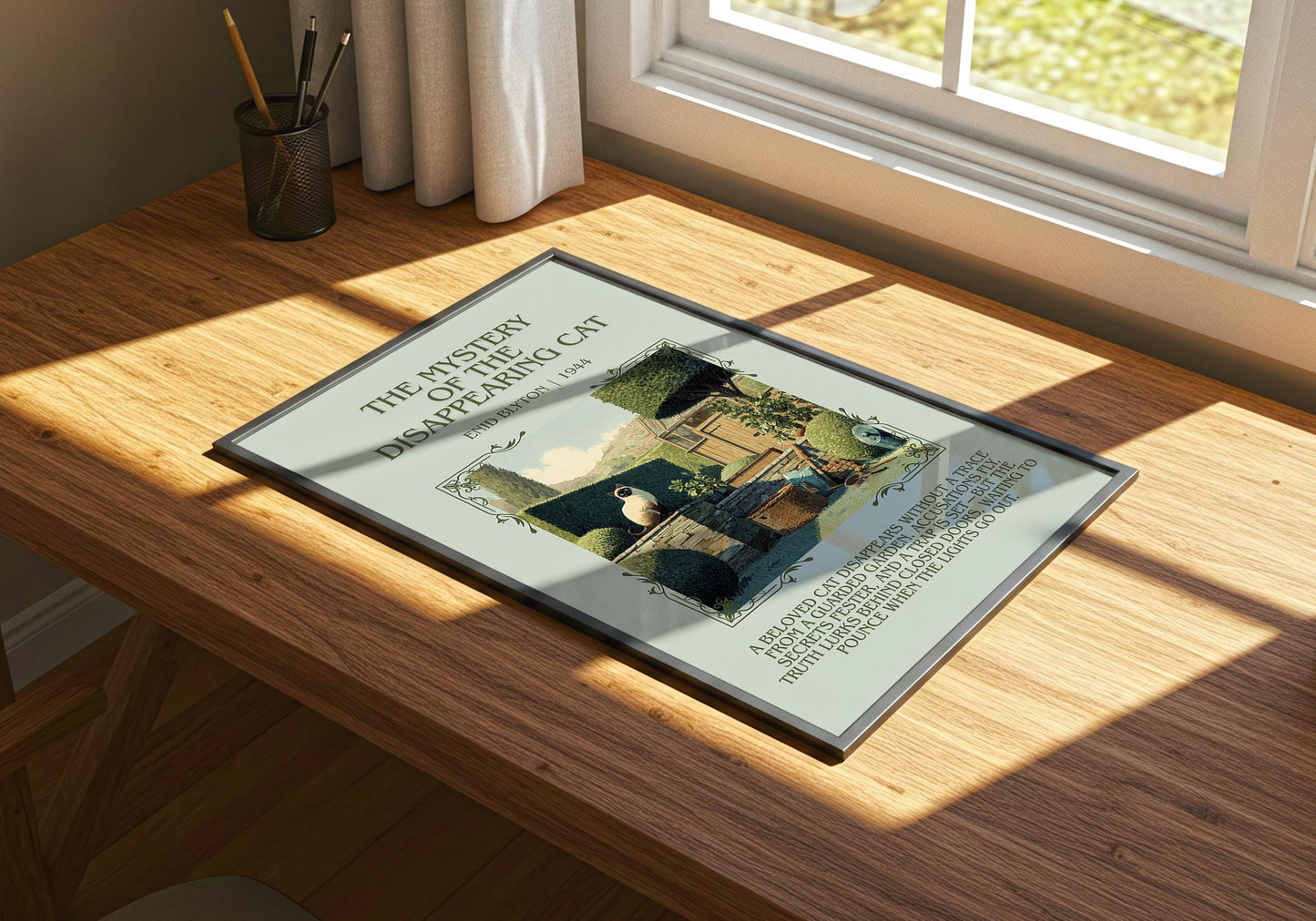 The Mystery Of The Disappearing Cat by Enid Blyton Descriptive, High Quality Poster Print.Free Delivery Wall Art.Author&Blurb Book Nook Gift