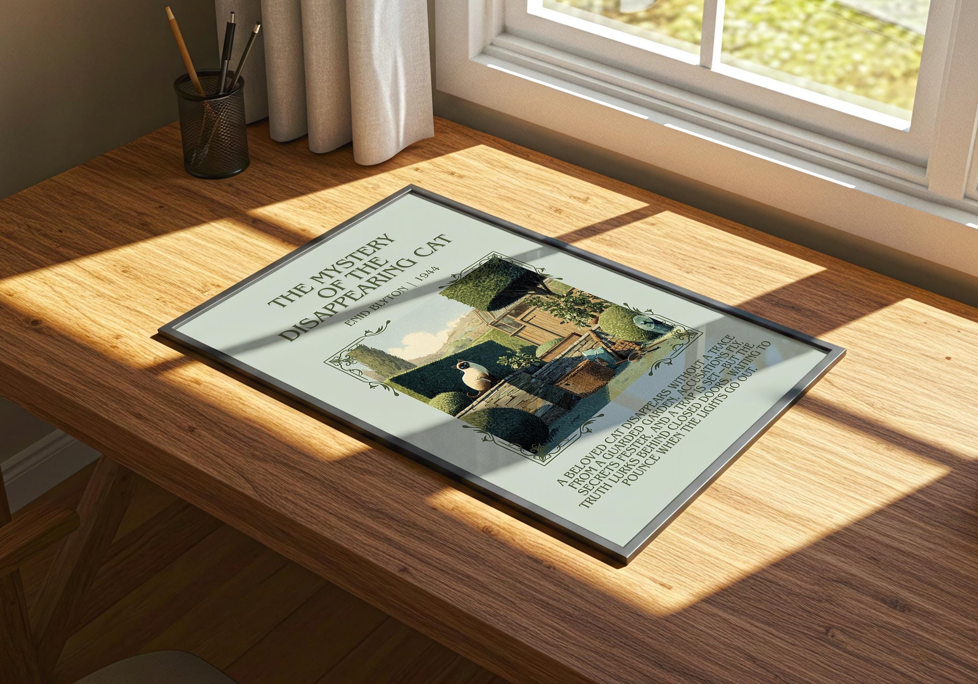 The Mystery Of The Disappearing Cat by Enid Blyton Descriptive, High Quality Poster Print.Free Delivery Wall Art.Author&Blurb Book Nook Gift