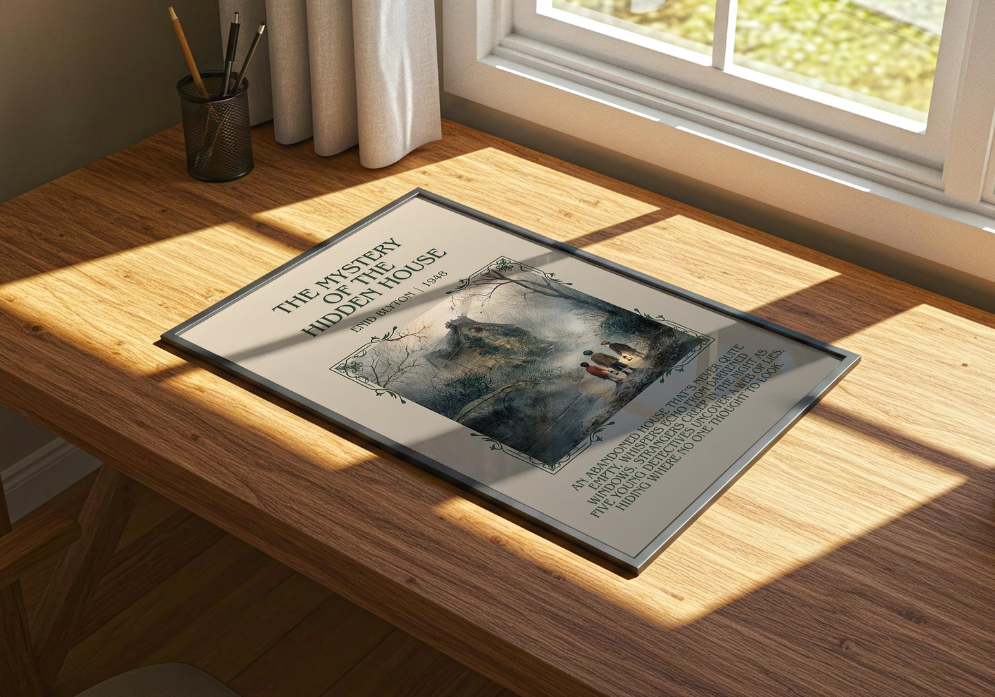 The Mystery Of The Hidden House by Enid Blyton Descriptive, High Quality Poster Print.Free Delivery Wall Art.Author&Blurb Book Nook Gift