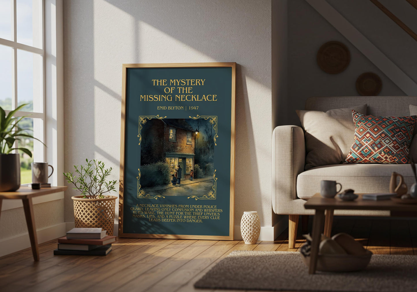 The Mystery Of The Missing Necklace by Enid Blyton Descriptive, High Quality Poster Print.Free Delivery Wall Art.Author&Blurb Book Nook Gift