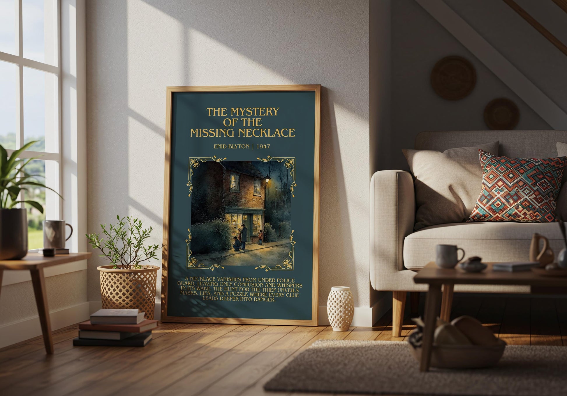 The Mystery Of The Missing Necklace by Enid Blyton Descriptive, High Quality Poster Print.Free Delivery Wall Art.Author&Blurb Book Nook Gift