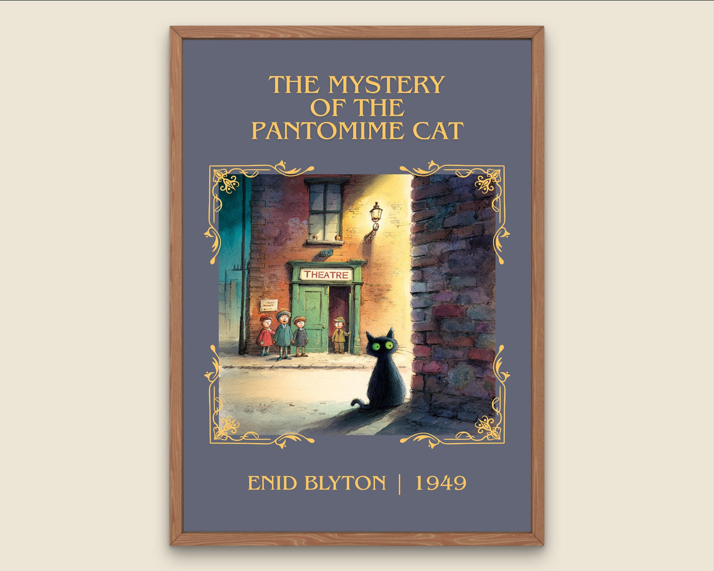 The Mystery Of The Pantomime Cat by Enid Blyton Descriptive, High Quality Poster Print.Free Delivery Wall Art.Author&Blurb Book Nook Gift