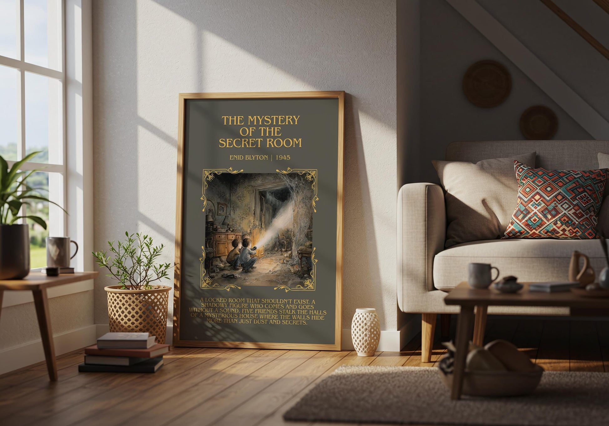 The Mystery Of The Secret Room by Enid Blyton Descriptive, High Quality Poster Print.Free Delivery Wall Art.Author&Blurb Book Nook Gift