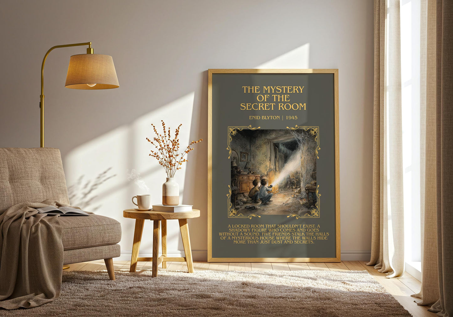 The Mystery Of The Secret Room by Enid Blyton Descriptive, High Quality Poster Print.Free Delivery Wall Art.Author&Blurb Book Nook Gift