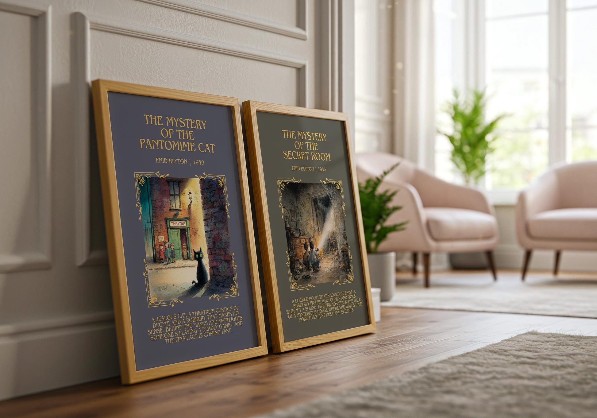 The Mystery Of The Pantomime Cat by Enid Blyton Descriptive, High Quality Poster Print.Free Delivery Wall Art.Author&Blurb Book Nook Gift
