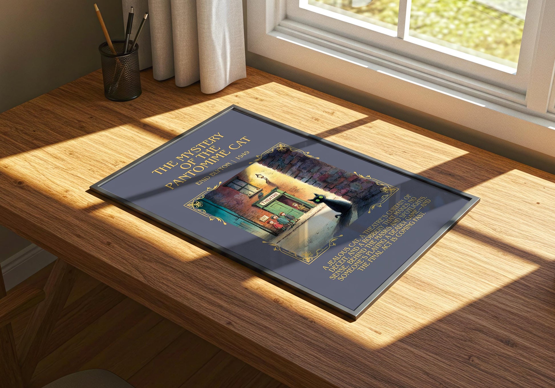 The Mystery Of The Pantomime Cat by Enid Blyton Descriptive, High Quality Poster Print.Free Delivery Wall Art.Author&Blurb Book Nook Gift