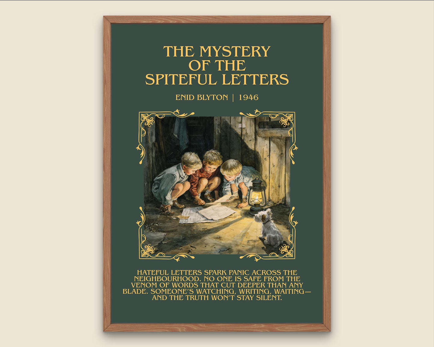 The Mystery Of The Spiteful Letters by Enid Blyton Descriptive, High Quality Poster Print.Free Delivery Wall Art.Author&Blurb Book Nook Gift