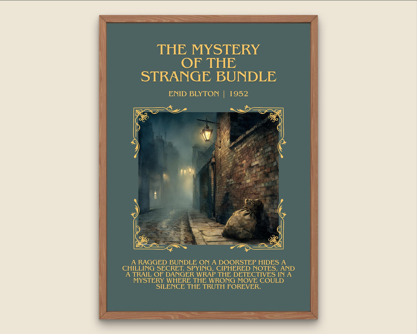 The Mystery Of The Strange Bundle by Enid Blyton Descriptive, High Quality Poster Print.Free Delivery Wall Art.Author&Blurb Book Nook Gift