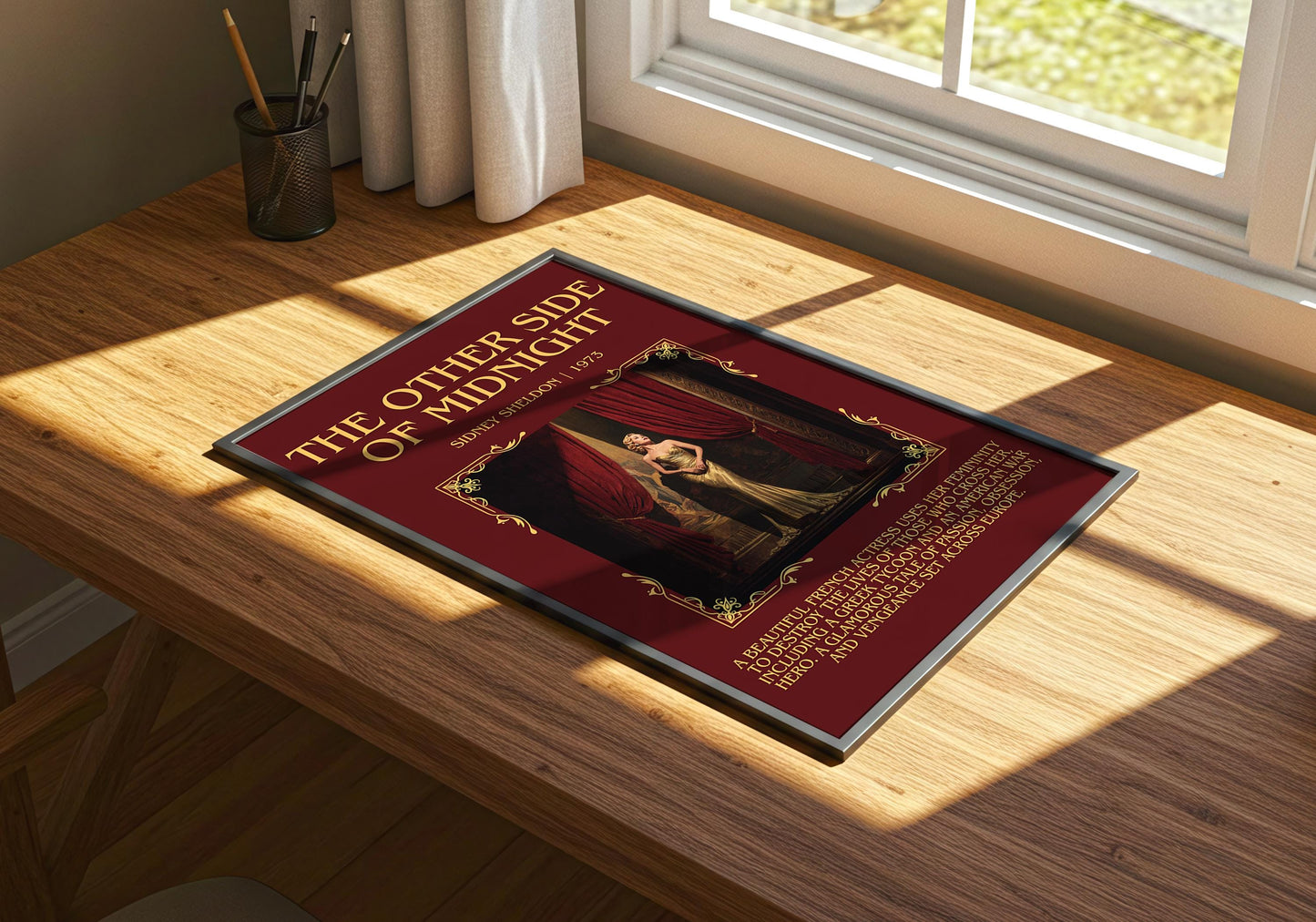 The Other Side Of Midnight by Sidney Sheldon Descriptive, High Quality Poster Print.Free Delivery Wall Art. Author&Blurb Book Nook Library