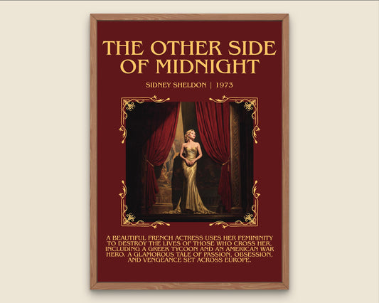The Other Side Of Midnight by Sidney Sheldon Descriptive, High Quality Poster Print.Free Delivery Wall Art. Author&Blurb Book Nook Library