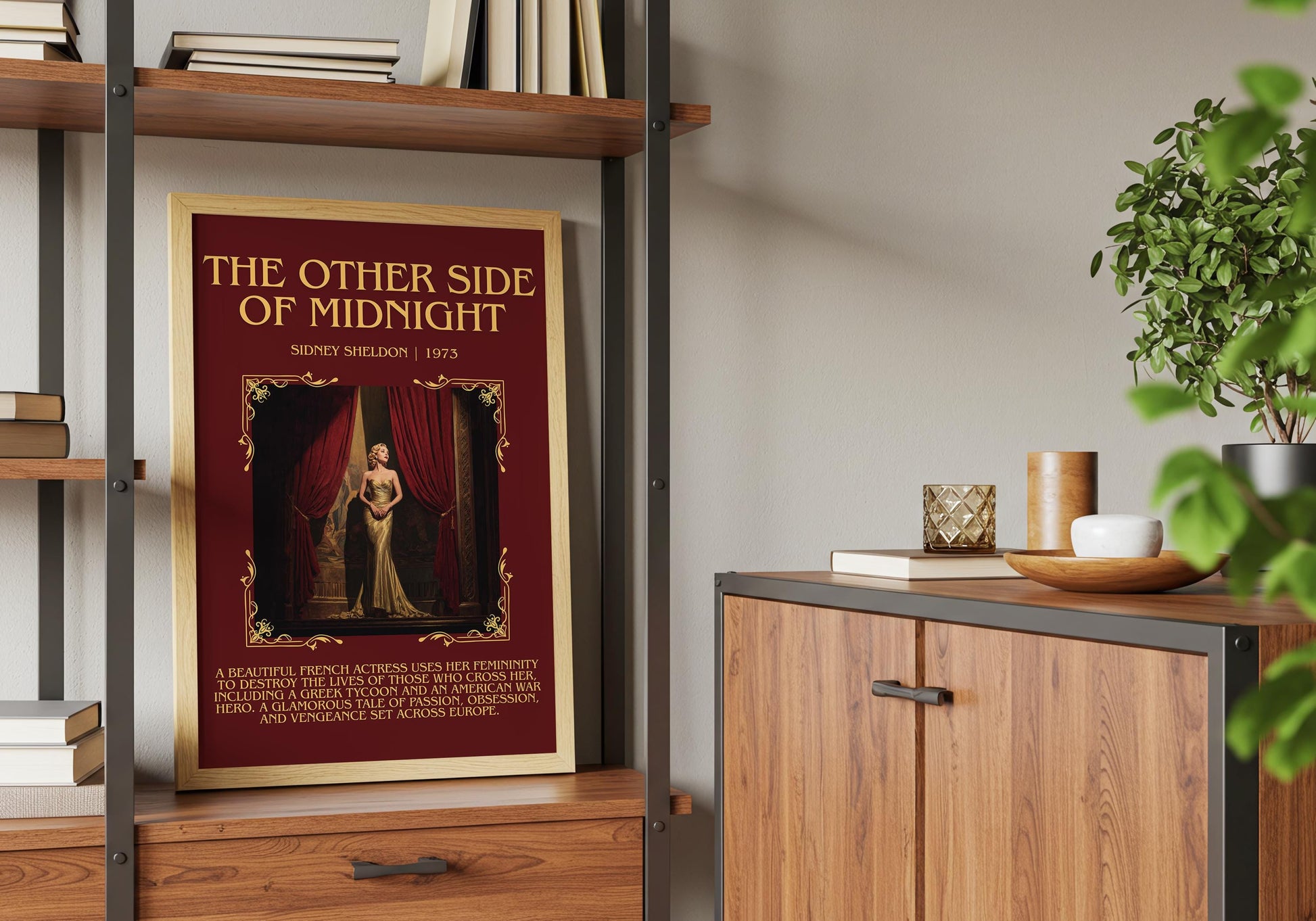 The Other Side Of Midnight by Sidney Sheldon Descriptive, High Quality Poster Print.Free Delivery Wall Art. Author&Blurb Book Nook Library