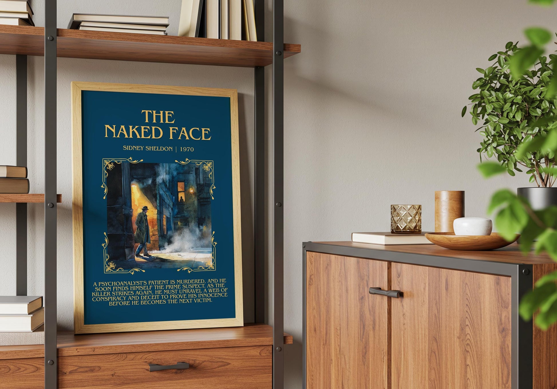 The Naked Face by Sidney Sheldon Descriptive, High Quality Poster Print.Free Delivery Wall Art. Author&Blurb Book Nook Library