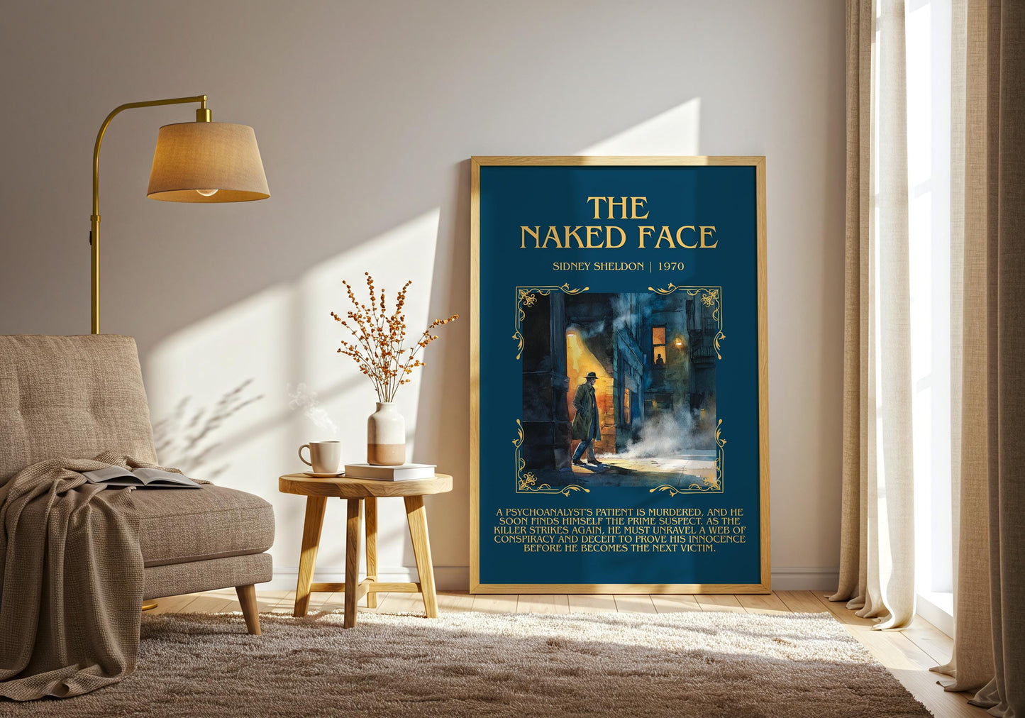 The Naked Face by Sidney Sheldon Descriptive, High Quality Poster Print.Free Delivery Wall Art. Author&Blurb Book Nook Library