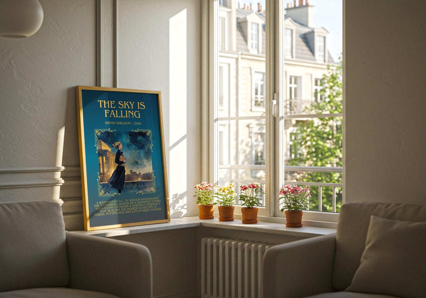 The Sky Is Falling by Sidney Sheldon Descriptive, High Quality Poster Print.Free Delivery Wall Art. Author&Blurb Book Nook Library