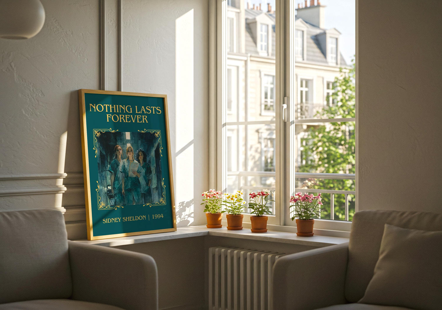 Nothing Lasts Forever by Sidney Sheldon Descriptive, High Quality Poster Print.Free Delivery Wall Art. Author&Blurb Book Nook Library