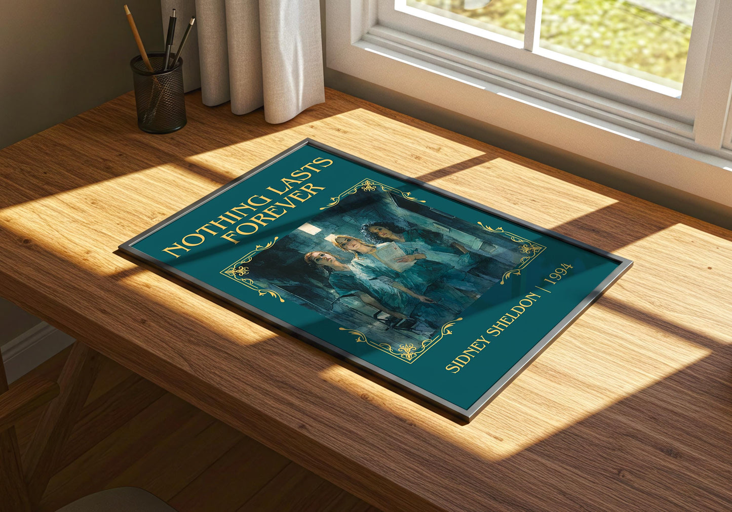 Nothing Lasts Forever by Sidney Sheldon Descriptive, High Quality Poster Print.Free Delivery Wall Art. Author&Blurb Book Nook Library