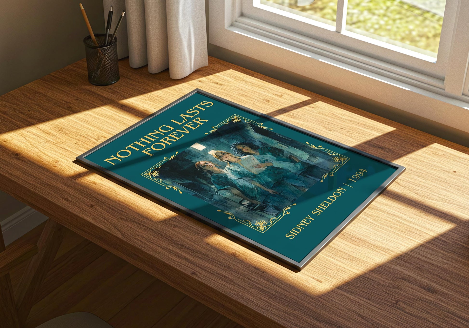 Nothing Lasts Forever by Sidney Sheldon Descriptive, High Quality Poster Print.Free Delivery Wall Art. Author&Blurb Book Nook Library