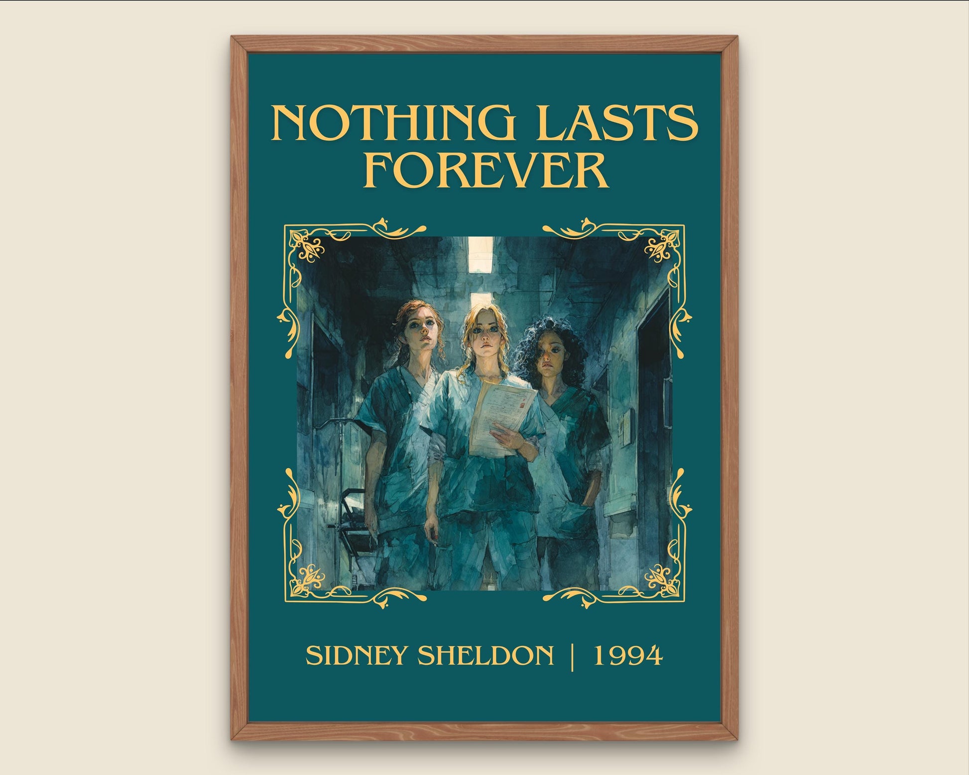 Nothing Lasts Forever by Sidney Sheldon Descriptive, High Quality Poster Print.Free Delivery Wall Art. Author&Blurb Book Nook Library