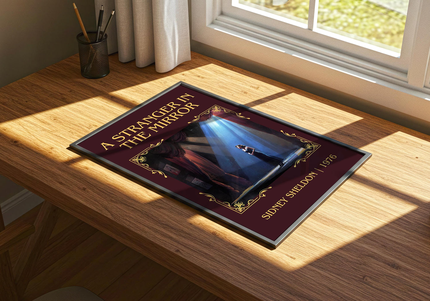 A Stranger In The Mirror by Sidney Sheldon Descriptive, High Quality Poster Print.Free Delivery Wall Art. Author&Blurb Book Nook Library