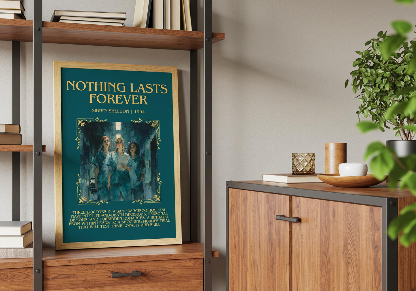 Nothing Lasts Forever by Sidney Sheldon Descriptive, High Quality Poster Print.Free Delivery Wall Art. Author&Blurb Book Nook Library