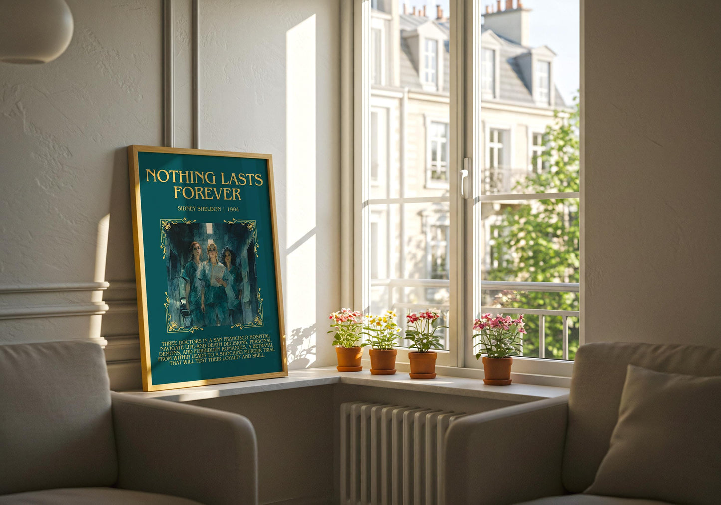 Nothing Lasts Forever by Sidney Sheldon Descriptive, High Quality Poster Print.Free Delivery Wall Art. Author&Blurb Book Nook Library