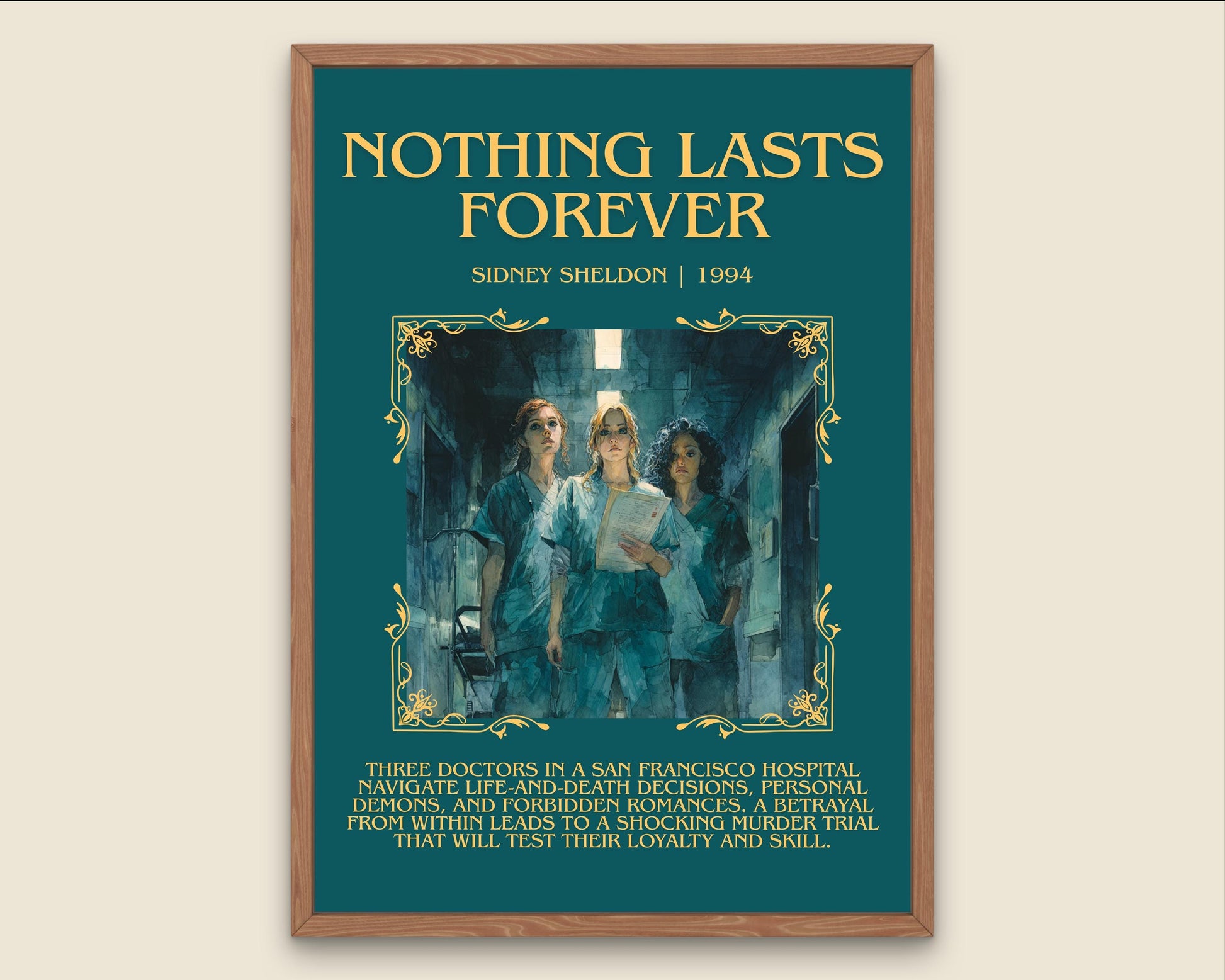 Nothing Lasts Forever by Sidney Sheldon Descriptive, High Quality Poster Print.Free Delivery Wall Art. Author&Blurb Book Nook Library
