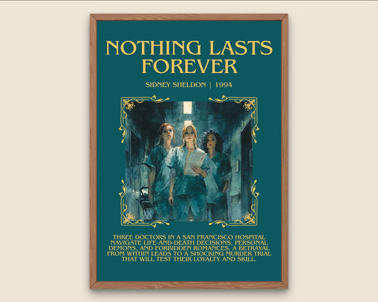 Nothing Lasts Forever by Sidney Sheldon Descriptive, High Quality Poster Print.Free Delivery Wall Art. Author&Blurb Book Nook Library