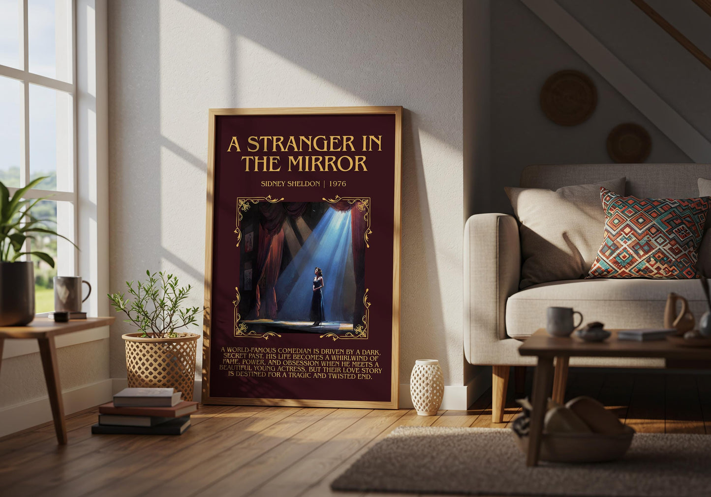 A Stranger In The Mirror by Sidney Sheldon Descriptive, High Quality Poster Print.Free Delivery Wall Art. Author&Blurb Book Nook Library