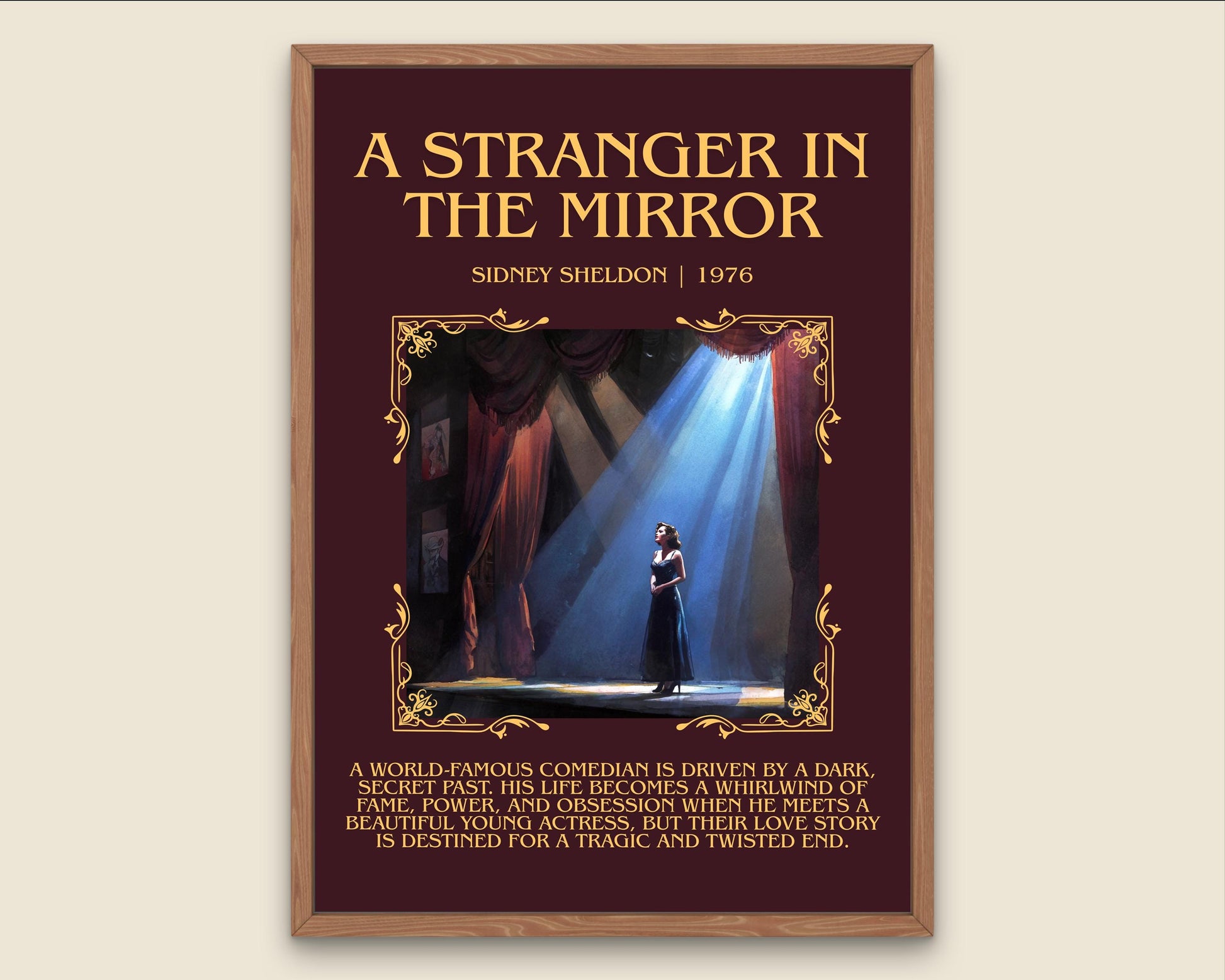 A Stranger In The Mirror by Sidney Sheldon Descriptive, High Quality Poster Print.Free Delivery Wall Art. Author&Blurb Book Nook Library