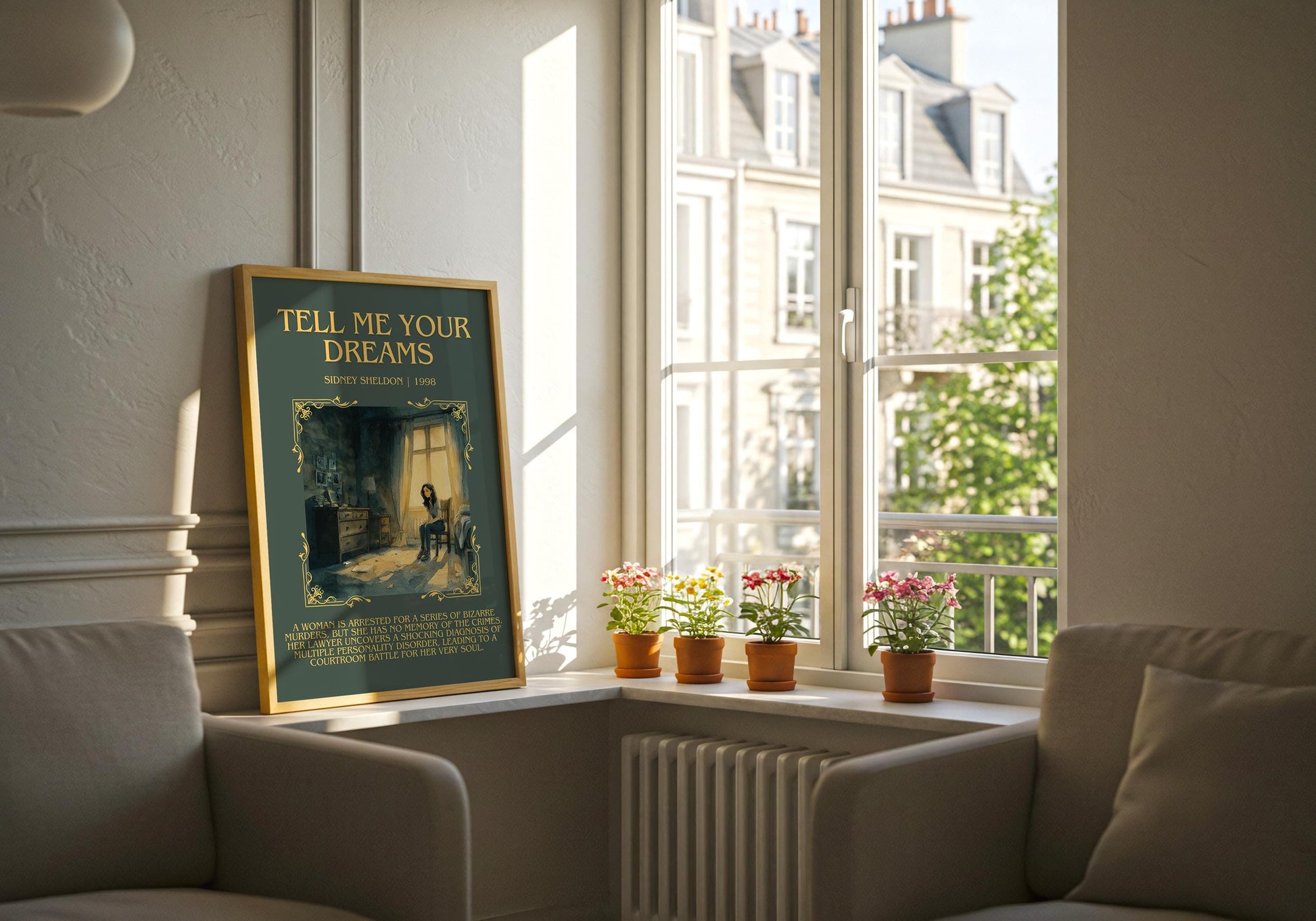 Tell Me Your Dreams by Sidney Sheldon Descriptive, High Quality Poster Print.Free Delivery Wall Art. Author&Blurb Book Nook Library
