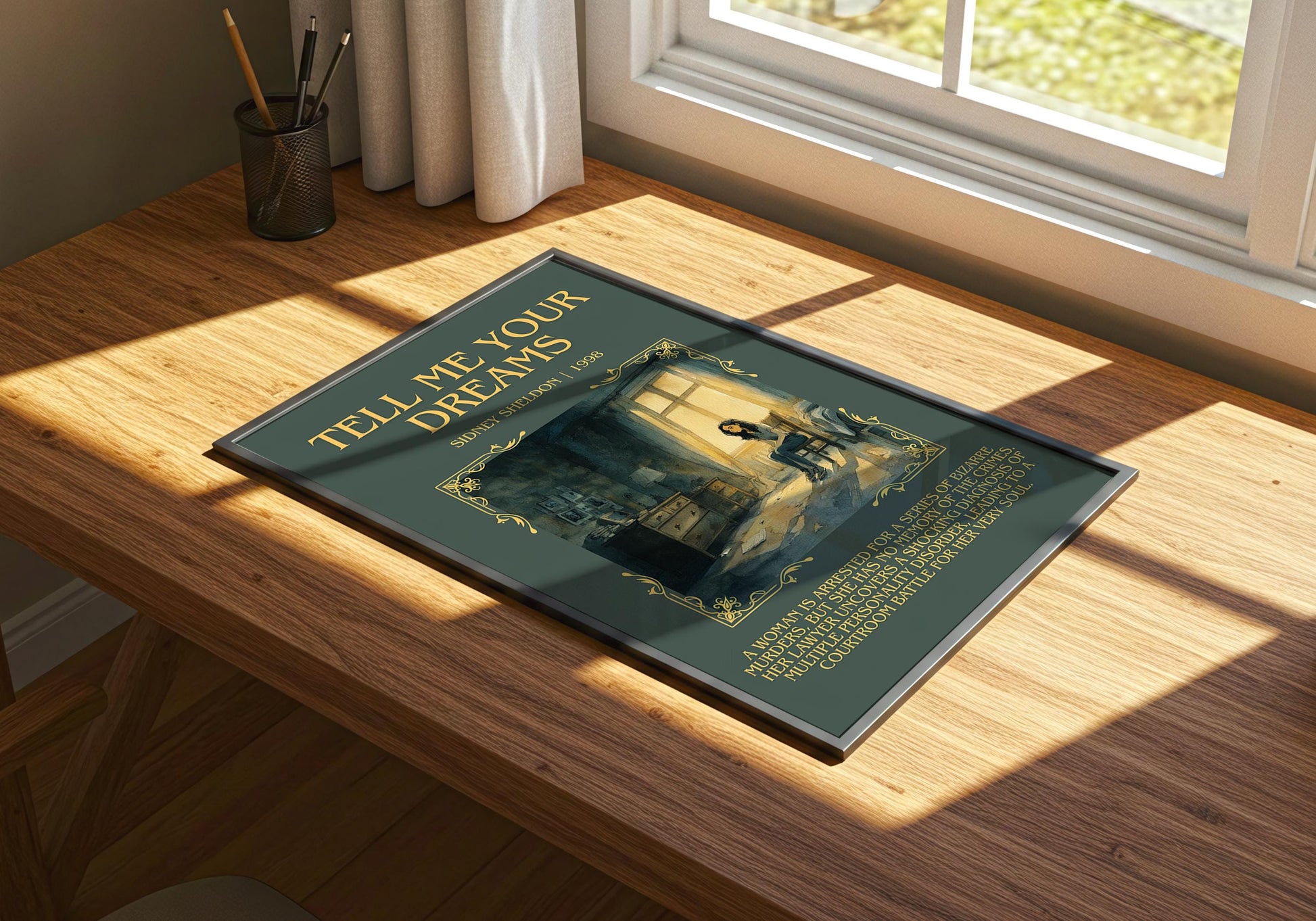 Tell Me Your Dreams by Sidney Sheldon Descriptive, High Quality Poster Print.Free Delivery Wall Art. Author&Blurb Book Nook Library