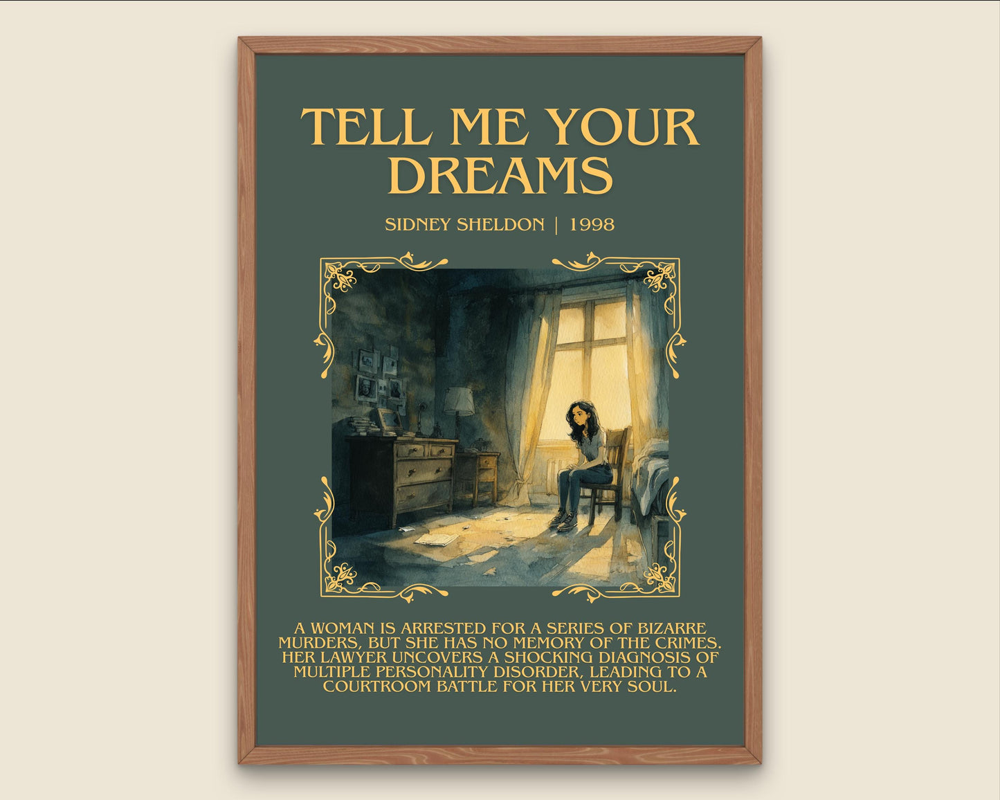 Tell Me Your Dreams by Sidney Sheldon Descriptive, High Quality Poster Print.Free Delivery Wall Art. Author&Blurb Book Nook Library
