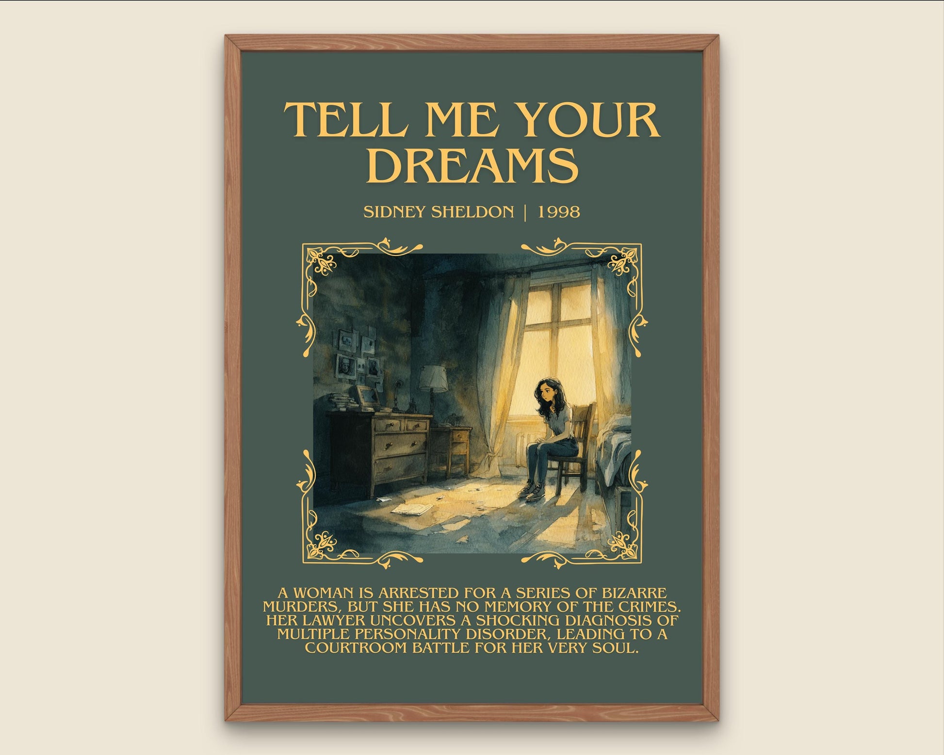 Tell Me Your Dreams by Sidney Sheldon Descriptive, High Quality Poster Print.Free Delivery Wall Art. Author&Blurb Book Nook Library