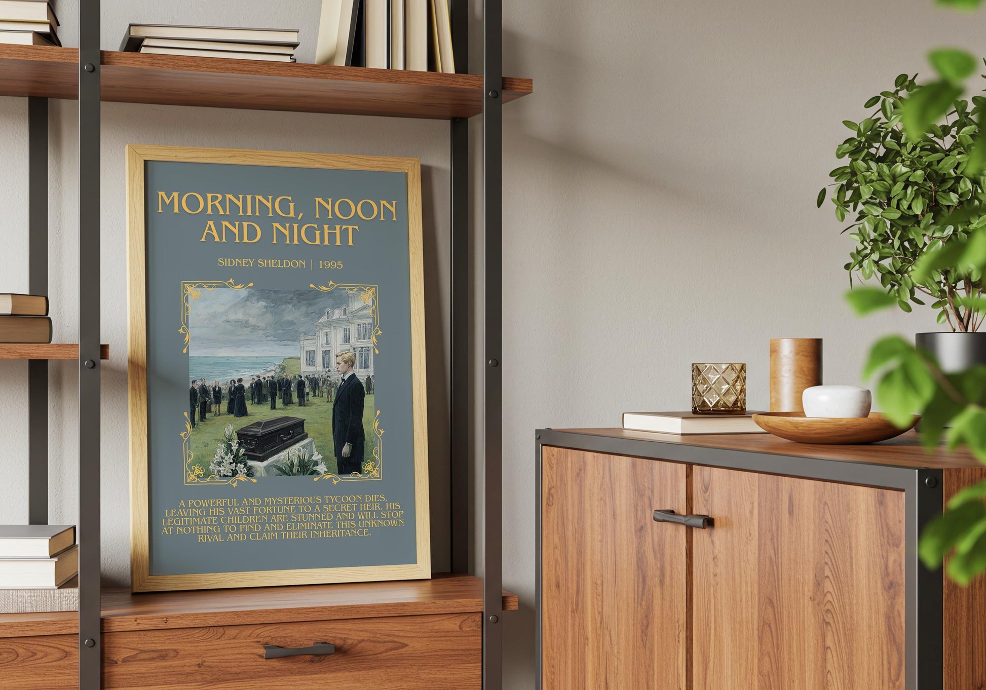 Morning,Noon and Night by Sidney Sheldon Descriptive, High Quality Poster Print.Free Delivery Wall Art. Author&Blurb Book Nook Library