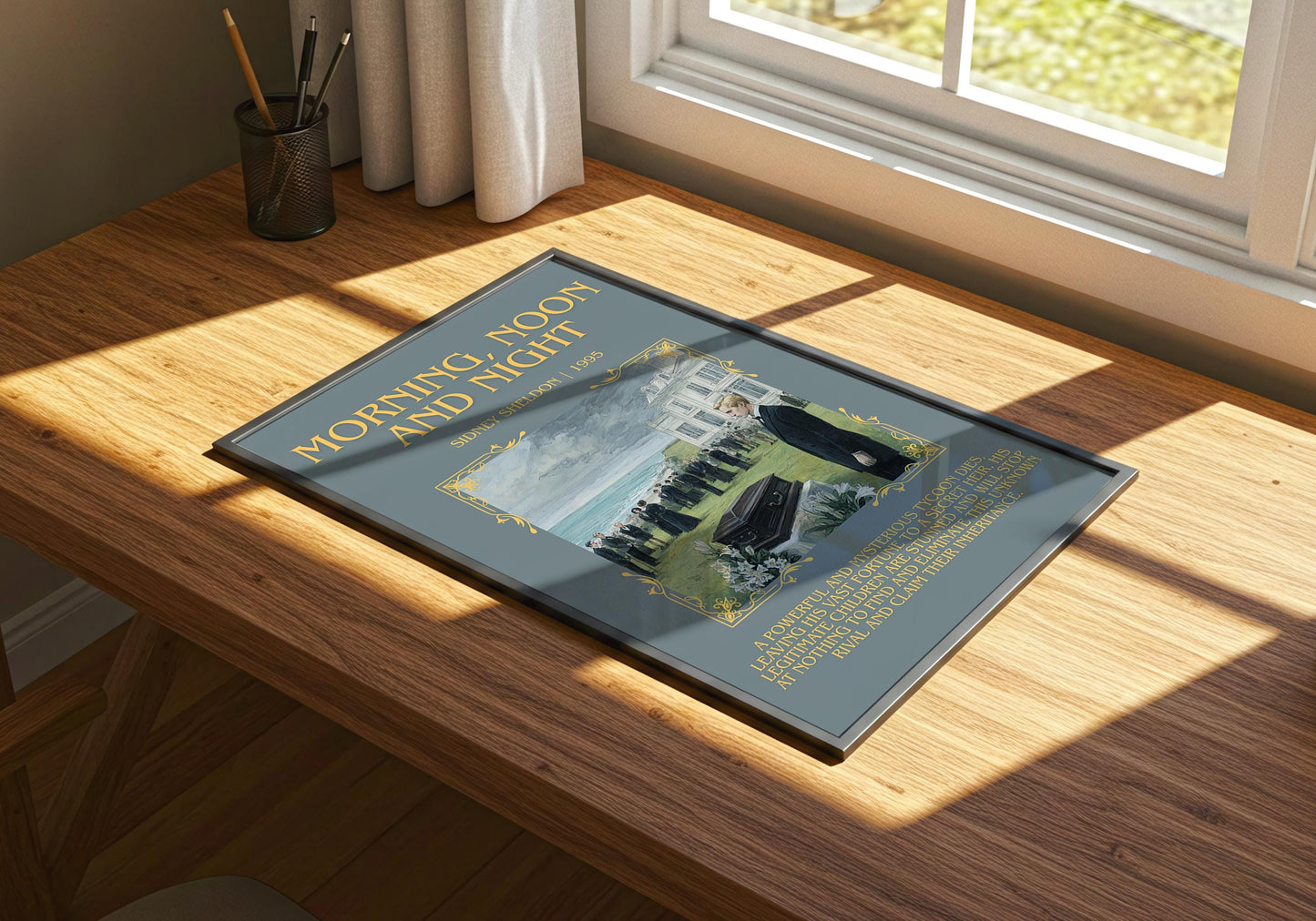 Morning,Noon and Night by Sidney Sheldon Descriptive, High Quality Poster Print.Free Delivery Wall Art. Author&Blurb Book Nook Library
