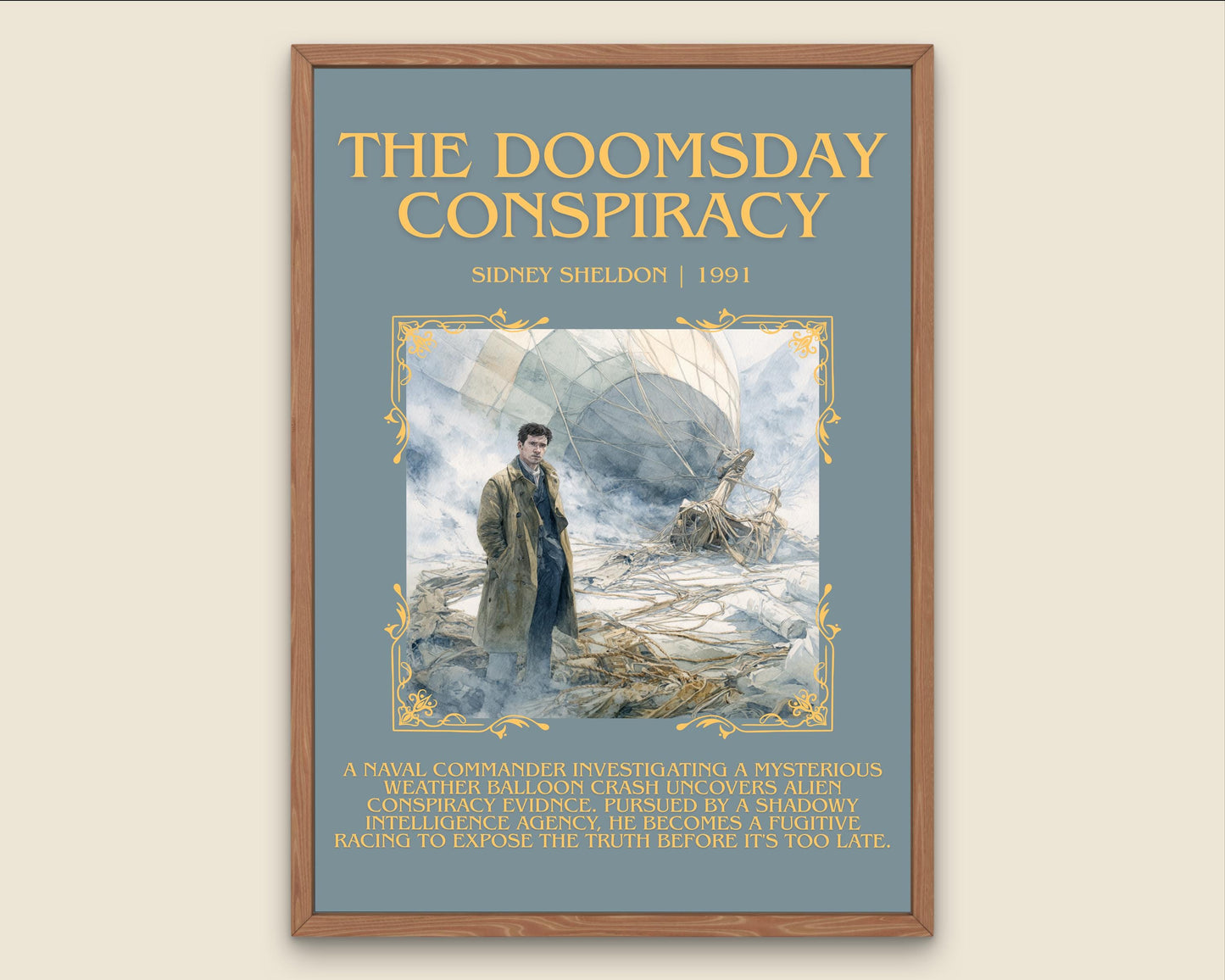 The Doomsday Conspiracy by Sidney Sheldon Descriptive, High Quality Poster Print.Free Delivery Wall Art. Author&Blurb Book Nook Library