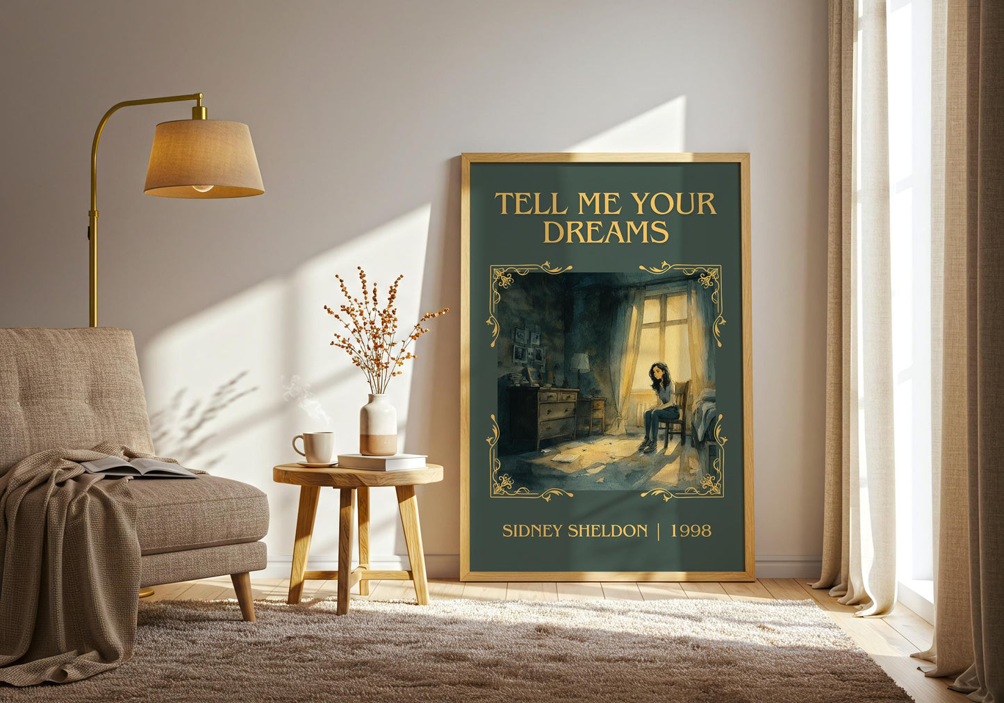 Tell Me Your Dreams by Sidney Sheldon Descriptive, High Quality Poster. Free Delivery Wall Art. Minimalist Book Lover Gift Author
