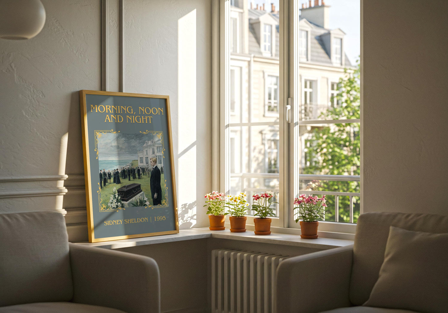 Morning, Noon and Night by Sidney Sheldon Descriptive, High Quality Poster. Free Delivery Wall Art. Minimalist Book Lover Gift Author