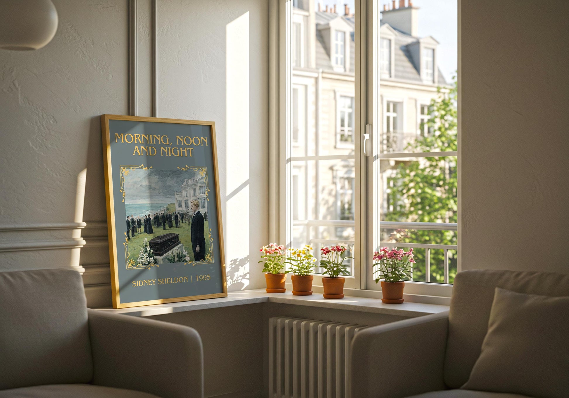 Morning, Noon and Night by Sidney Sheldon Descriptive, High Quality Poster. Free Delivery Wall Art. Minimalist Book Lover Gift Author