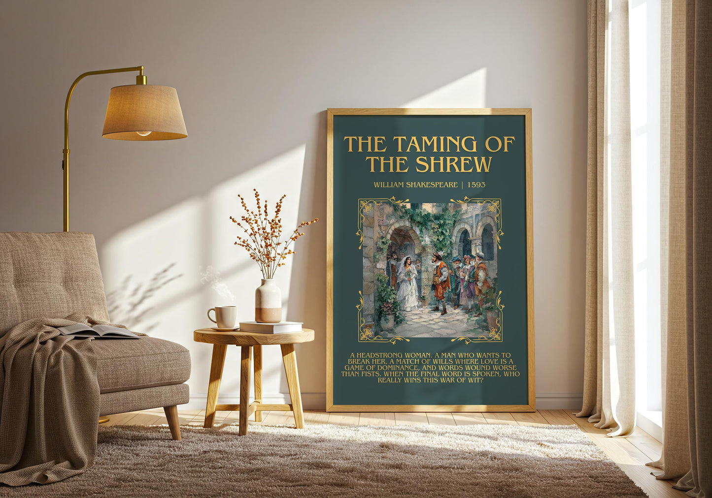 The Taming Of The Shrew by William Shakespeare Descriptive, High Quality Poster Print.Free Delivery Wall Art.Author&Blurb Book Nook Gift