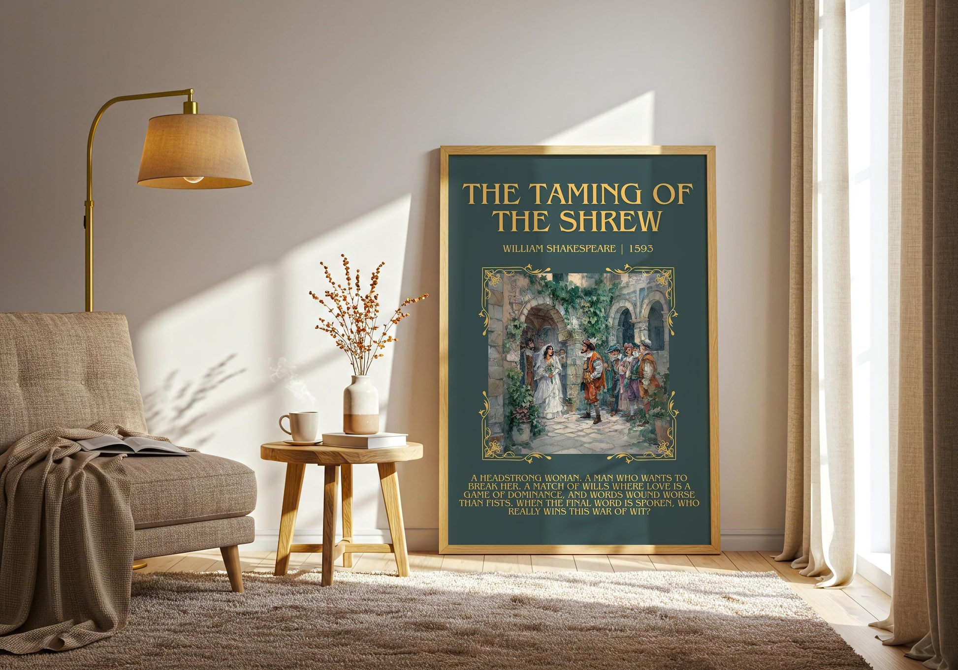 The Taming Of The Shrew by William Shakespeare Descriptive, High Quality Poster Print.Free Delivery Wall Art.Author&Blurb Book Nook Gift