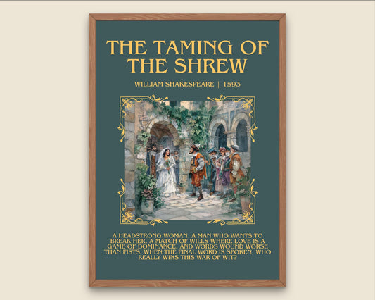 The Taming Of The Shrew by William Shakespeare Descriptive, High Quality Poster Print.Free Delivery Wall Art.Author&Blurb Book Nook Gift