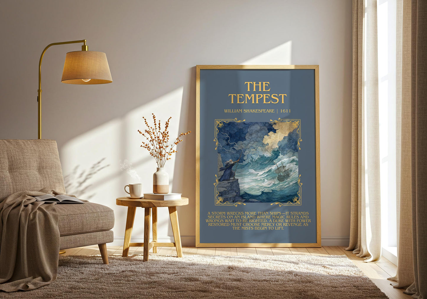 The Tempest by William Shakespeare Descriptive, High Quality Poster Print.Free Delivery Wall Art.Author&Blurb Book Nook Gift Play