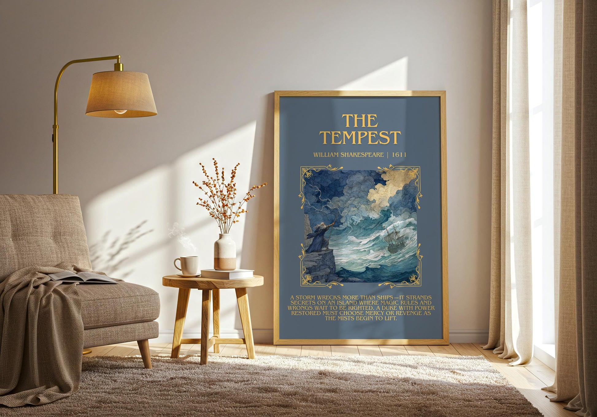 The Tempest by William Shakespeare Descriptive, High Quality Poster Print.Free Delivery Wall Art.Author&Blurb Book Nook Gift Play